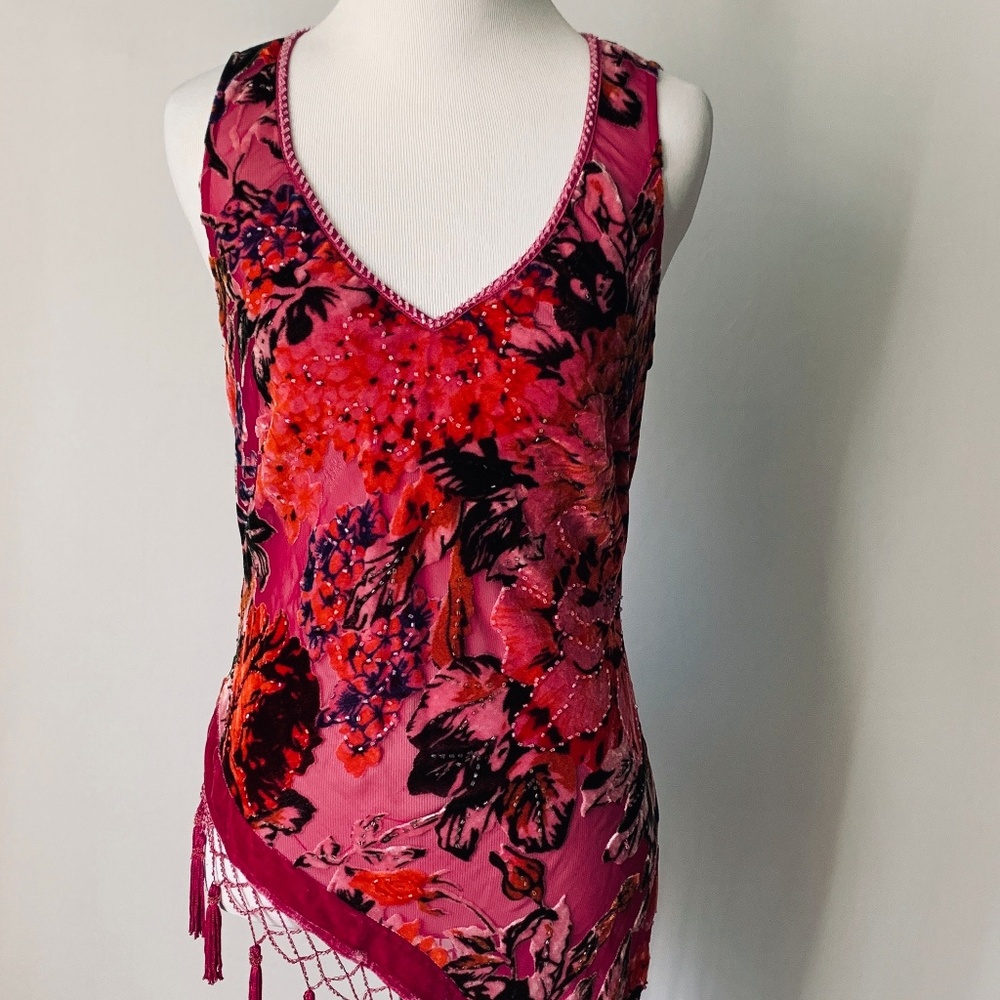 Cache Tunic Size S Pink mesh tassel